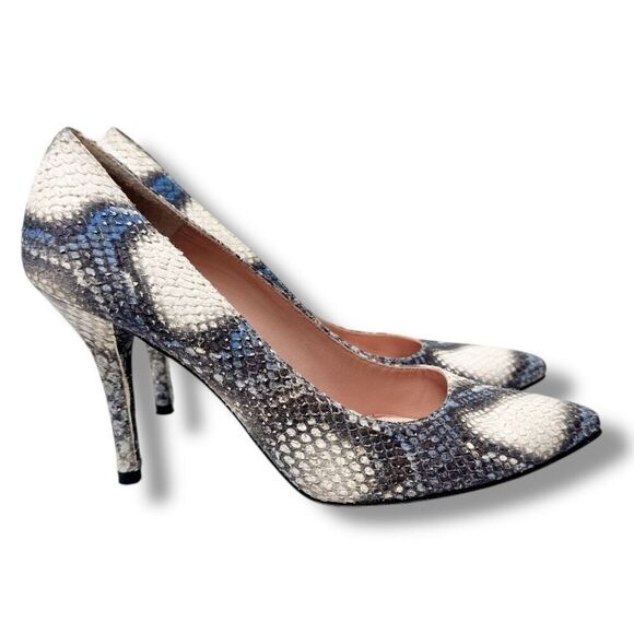 Stuart Weitzman Python Stiletto Pumps Women’s Size 8 Textured Blue Cream Snake - Picture 4 of 12